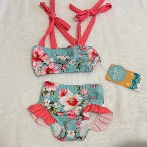 SHEIN Kids Floral Bikini - Coral and Aqua